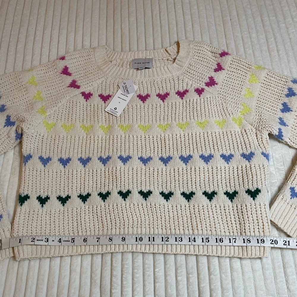NWT | Pink Rose |  Women's Sweater with Colorful Heart Design - Picture 6 of 9